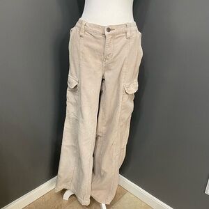 PACSUN-Womens Ivory Cargo Wide Leg Corduroy Pants SzM Cabincore Lagenlook Casual
